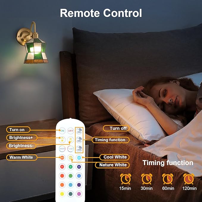 Vintage Battery Operated Wall Sconce with Remote, Rechargeable LED Wall Lamp 3 Colors Dimmable, Brass Wall Lights Fixture for Bedroom Bathroom Living Room Hallway Polygonal Checker