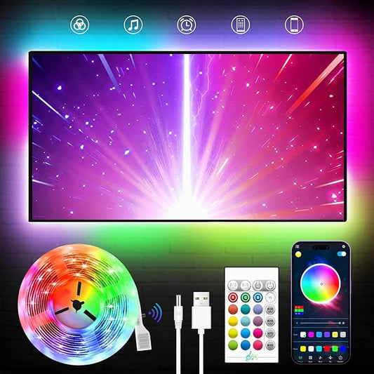 LED Backlight TV LED Strip Lights, 23ft RGB LED Lights with Remote, Music Sync Bluetooth APP Control, USB Powered for Bedroom/Gaming Room