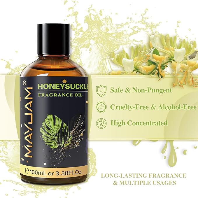 MAYJAM 100ML/3.38FL.OZ Honeysuckle Fragrance Oils with Glass Dropper, Essential Oils for Diffusers for Home, Long Lasting Scented Oils for Diffusers Soap Candle Making