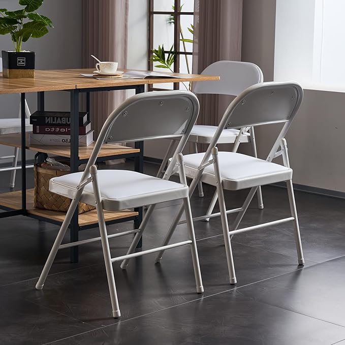 Karl home 8 Pack White Folding Chairs with Padded Seats for Outdoor & Indoor, Portable Stackable Commercial Seat with Steel Frame for Events Office Wedding Party, 330lbs Capacity