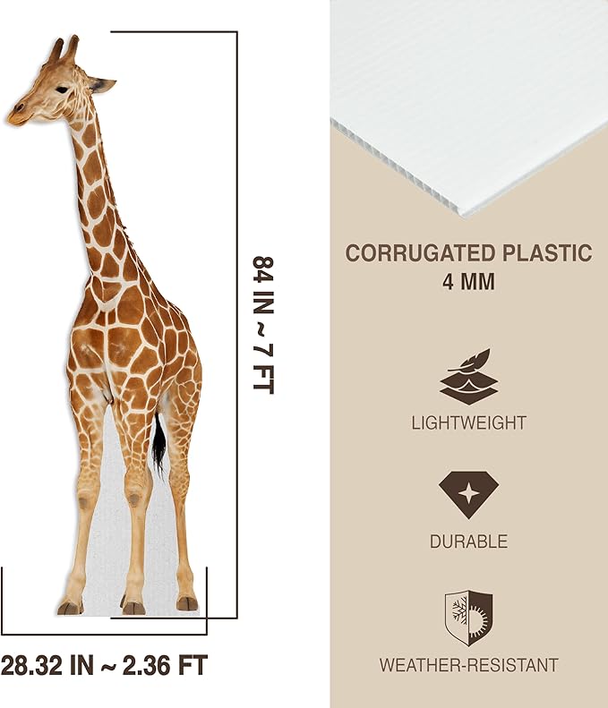 Giraffe Life Size Standee - 7FT Freestanding Coroplast Cutouts | Safari Animal Standup Photo Booths, Jungle Party, Birthday & Halloween Decorations, Style 1