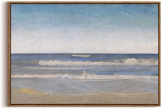 KISSFOX Vintage Coastal Seascape Canvas Wall Art Summer Beach Framed Wall Art Modern Minimalist Serene Ocean Art Prints Artwork For Living Room Bedroom Kitchen