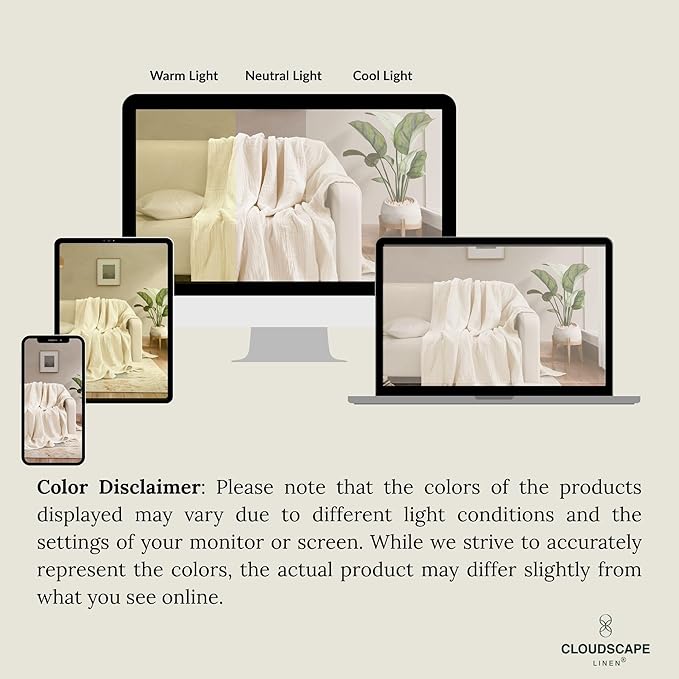 Cloud Scape Linen Extra Large 8-Layer Muslin Throw Blanket, 100% Cotton Gauze Blanket for Couch, Sofa, Bed, Lightweight, Suitable for All Season,50x70, Ivory