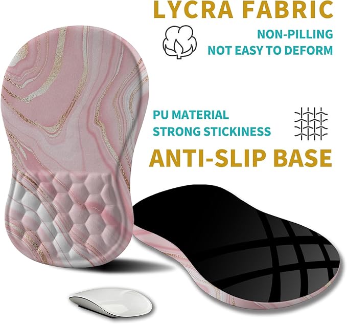 Hokafenle Ergonomic Mouse Pad Wrist Support, Wrist Rest Mousepad for Carpal Tunnel Pain Relief with Integrated Memory Foam Slope Massage Bulge (11.8x7.9 inch,Pink Fluid