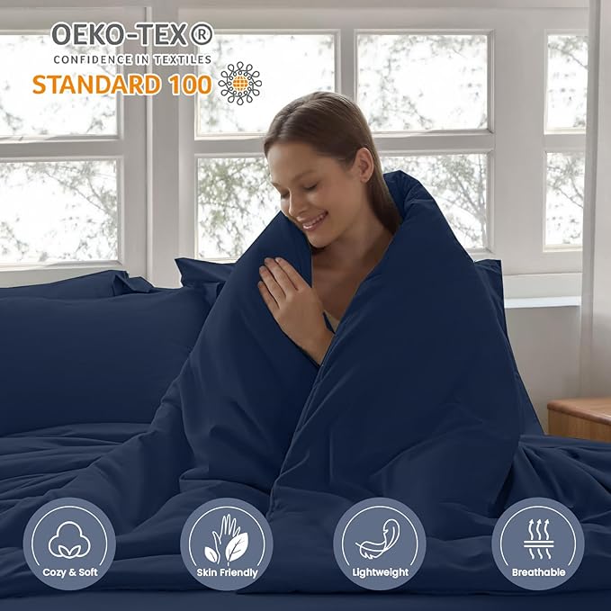Homelike Moment King Size Comforter Set 7 Piece, Navy Bed in a Bag King Size Bed Set Lightweight and Machine Washable