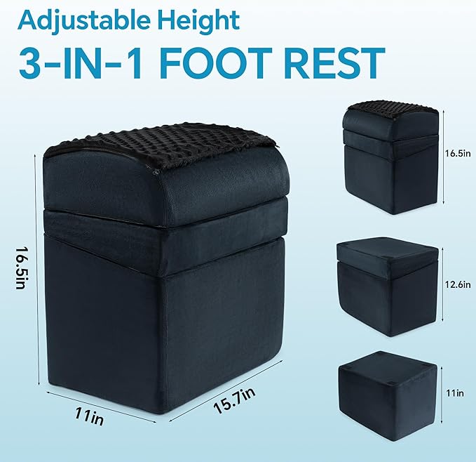 ROYALAY Adjustable Foot Rest for Under Desk at Work with Feet Warm Pocket, Ergonomic Foot Stools for Under Office Desk, Leg Rest for Desk with Machine Washable Cover