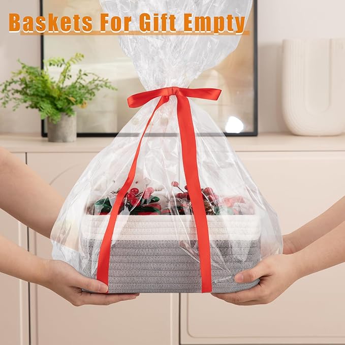 OIAHOMY 4 Pack Storage Baskets for Organizing, Small Bins for Shelves, Cute Decorative Storage Bins, Organizer Baskets for Gifts Empty, 11.8''Lx7.8''Wx4.7''H, Grey/White