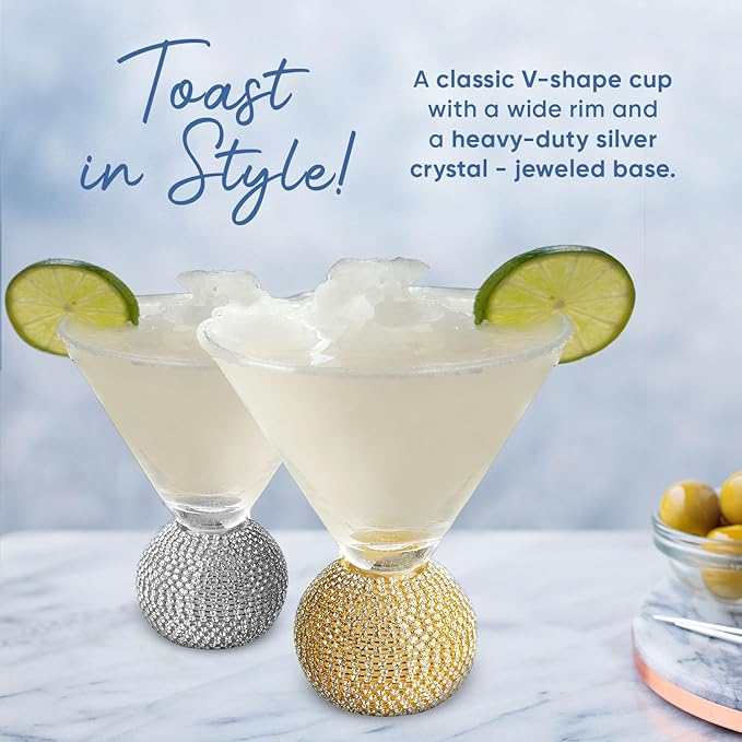 GEMELLO Gemezzi Stemless Martini Glasses Set of 2, Gold Stemless Cocktail Glass, Crystal Ball Base in Elegant Box, Perfect Bar Accessories for Margarita, Manhattan, Cosmos, Mixed Drinks, and Desserts