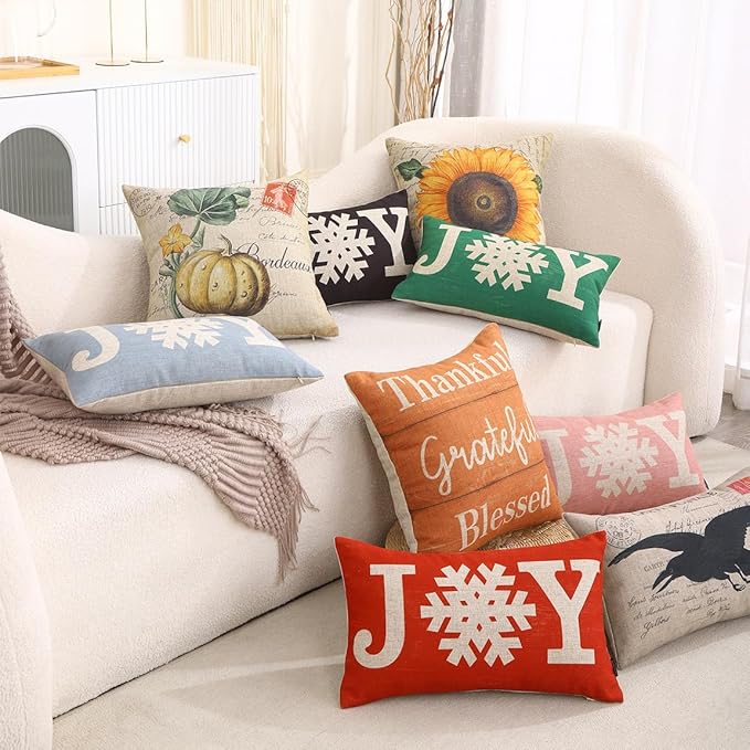 TRENDIN Sunflower Pillow Cover 18X18 for Couch Fall Decor Square Linen Cushion Case Sofa Home Thanksgiving Decorations Vintage Orange PL1075TR