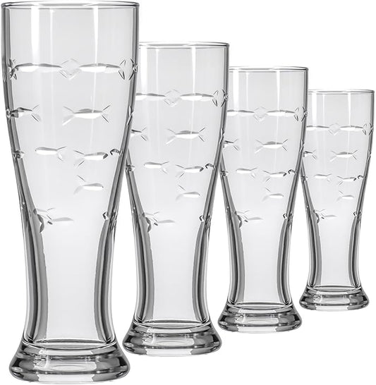 Rolf Glass School of Fish 16oz Beer Pilsner | Set of 4 | Craft Beer Glasses | Designed and engraved in the USA