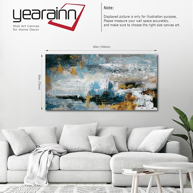 Abstract Wall Art Large Canvas Picture Modern Blue Grey Brown Artwork on Canvas Prints Wall Decoration for Living Room Bedroom Bathroom Kitchen Office Home Wall Decor Framed Ready to Hang 29" x 58"