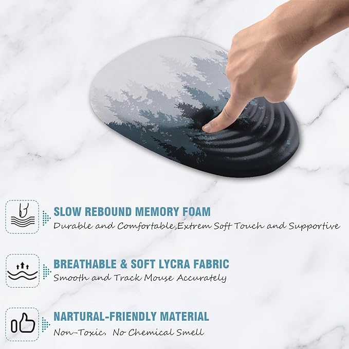 Ergonomic Mouse Pad Wrist Support, Mouse Pad with Wrist Rest, Memory Foam Massage Design & Non-Slip PU Base MousePads for Pain Relief, Desk, Office, Home, Forest Tree