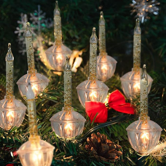 SUNSGNE Christmas Bubble Lights, 8.8Ft Vintage Bubble Lights with 10 Gold Glitter Bulbs(1 Spare), C7/E12 Candelabra Base, Gold Christmas Light, Green Wire