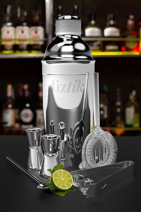 Bartender Kit – 5-Piece Stainless Steel Cocktail Shaker Set for Home & Bar – Drink Mixing Set with Accessories