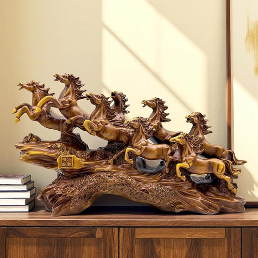 FUNSXBUG Chinese Feng Shui Horses Statue Sculpture - Resin Running Horse Figurines Home Office Decoration Tabletop Decor Ornaments for Wealth and Success Good Lucky Gifts
