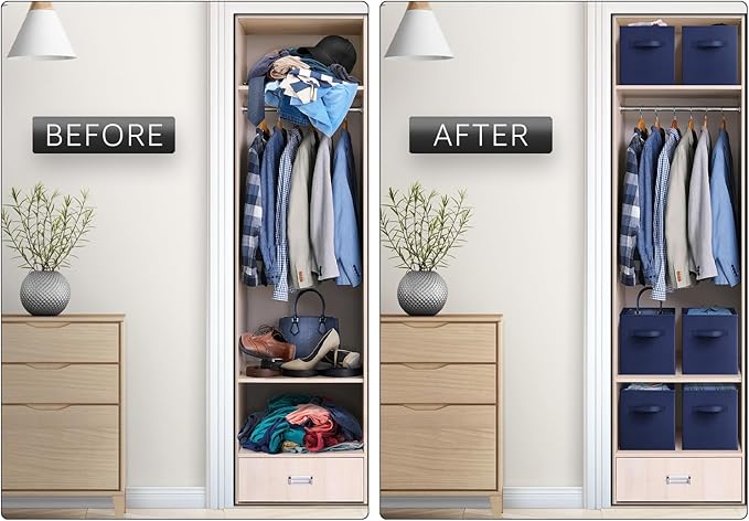 Sorbus Foldable Storage Cubes - 6 Fabric Baskets for Organizing Pantry, Closet, Shelf, Nursery, Playroom, Toy Box, Cubby -11 Inch Dual Handle Collapsible Closet Organizers and Storage Bins (Navy Blue)