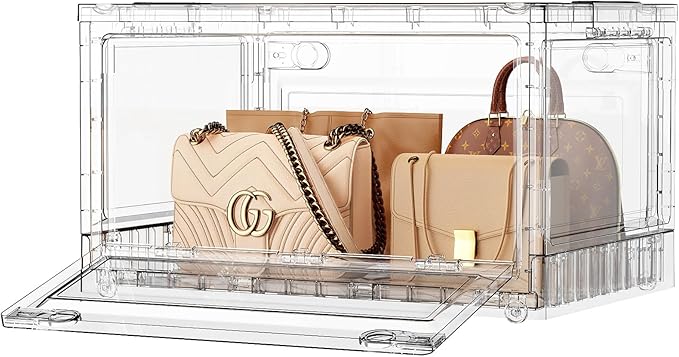 BROVIEW Clear Stackable Storage Bin Drawer, 80Qt Open Front Large Plastic Storage Bins with Lid and Wheels, Foldable Closet Organizer and Storage for Wardrobe Cabinet, Pantry, Makeup,1 Pack