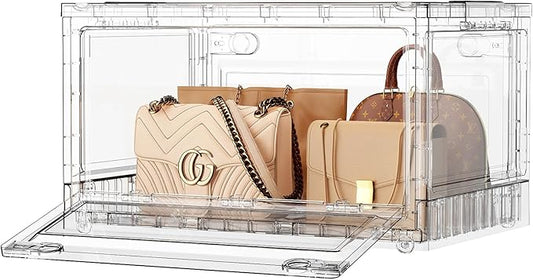 BROVIEW Clear Stackable Storage Bin Drawer, 80Qt Open Front Large Plastic Storage Bins with Lid and Wheels, Foldable Closet Organizer and Storage for Wardrobe Cabinet, Pantry, Makeup,1 Pack