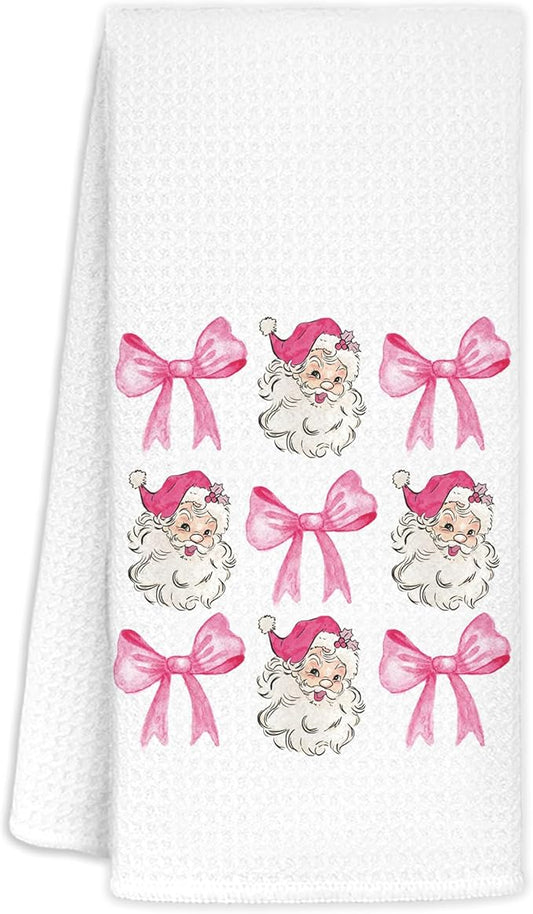 Coquette Pink Santa Christmas Decorative Hand Towels for Bathroom, Santa Christmas Kitchen Towels Dish Towels for Kitchen Kitchen Bathroom Decor, 16x24 Inch