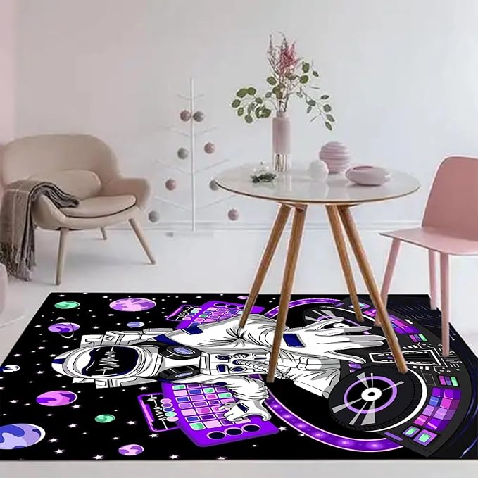 kxry 6 * 9 Feet Space Astronaut Galaxy Soft Area Rugs for Kids Girls Boys Purple Outer Space Themed Floor Carpet for Living Room Bedroom Dorms Nursery Rooms Home Decor Aesthetic