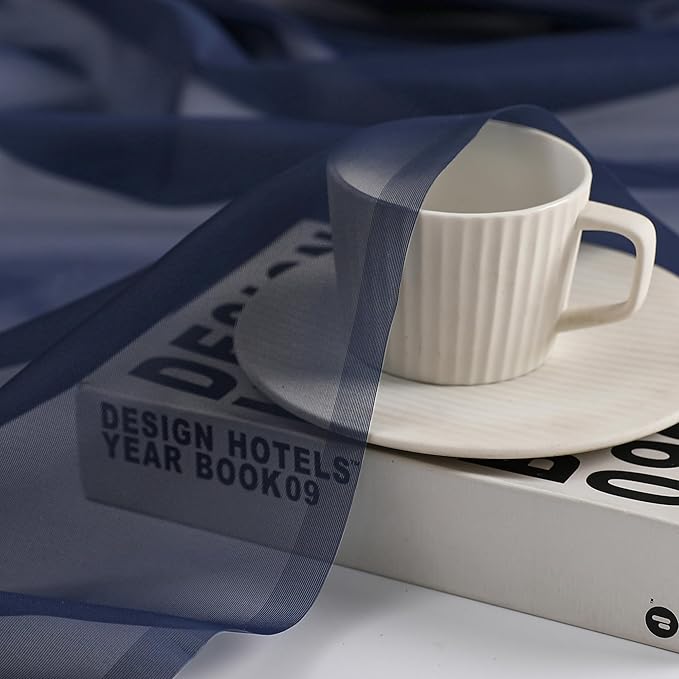 Aiyufeng Navy Blue Sheer Curtains 63 inch Length 2 Panels Set, Sheer Blue Curtains for Bedroom and Living Room, Light Filtering Dual Rod Pocket Voile, Each 40 Width by 63 Length