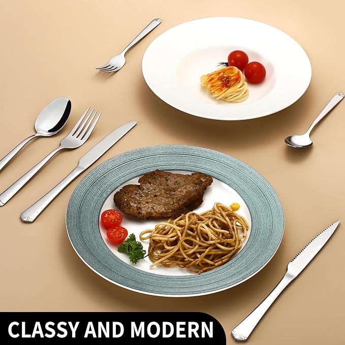 24 Piece Silverware Set with Steak Knives for 4, Prendcyx Stainless Steel Flatware Set, Food-Grade Tableware Cutlery Set Includes Forks Spoons Knives, Mirror Polished, Dishwasher Safe