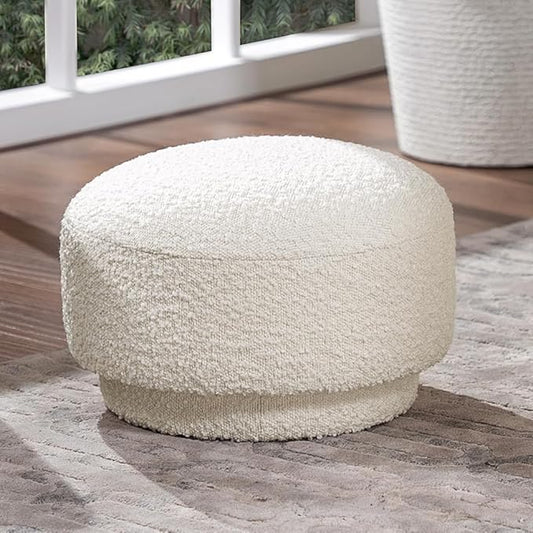 15" Small Foot Stool Ottoman Cute Foot Rest Round Mushroom Ottomans Modern Boucle Footstool Shoe Stool for Couch for Living Room Bedroom Entrance Beige