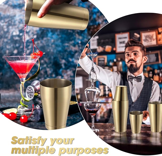 Sabary 6 Pcs Cocktail Shakers Professional Bar Shaker Boston Set Stainless Steel Martini Drink Mixer Basic Tool Weighted Shake Metal Can Cocktail Shaker Set, 18 Oz, 28 oz (Sanding Gold)
