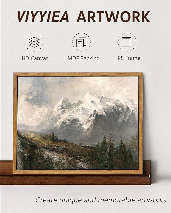 VIYYIEA Framed Canvas Wall Art Room Decor, Winter Decor, Mountain Landscape Painting Prints, Rustic Farmhouse Decorations for Bedroom Bathroom Living Room 9"x11"
