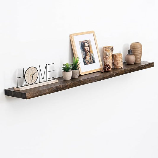 Floating Shelves, 8" Deep Rustic Solid Wood Wall Mounted Floating Shelves, Wall Shelves with Invisible Bracket for Living Room Bathroom Bedroom Kitchen, 48 Inch, Walnut