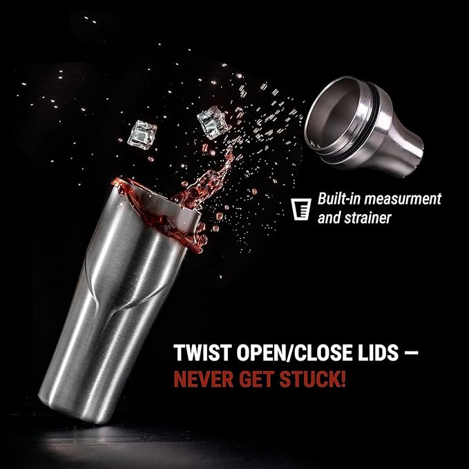 Lexenic Cocktail Shaker with Measurement Lid - Vacuum Insulated (Grey Butterfly)