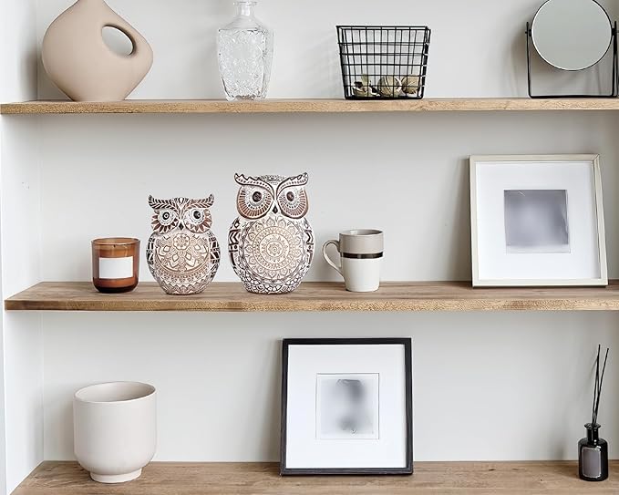 Adorable Owl Figurine for Shelf or Tray - Cute Chubby Owl Figurine Boho Decor for Shelf Desktop Cabinet Fireplace Mantel Bathroom Decor Accents
