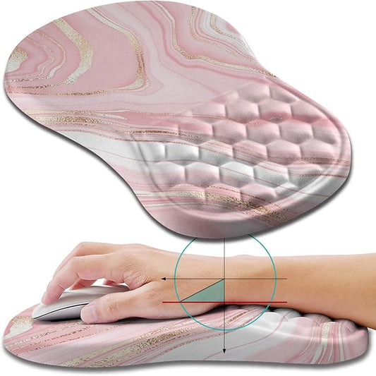 Hokafenle Ergonomic Mouse Pad Wrist Support, Wrist Rest Mousepad for Carpal Tunnel Pain Relief with Integrated Memory Foam Slope Massage Bulge (11.8x7.9 inch,Pink Fluid