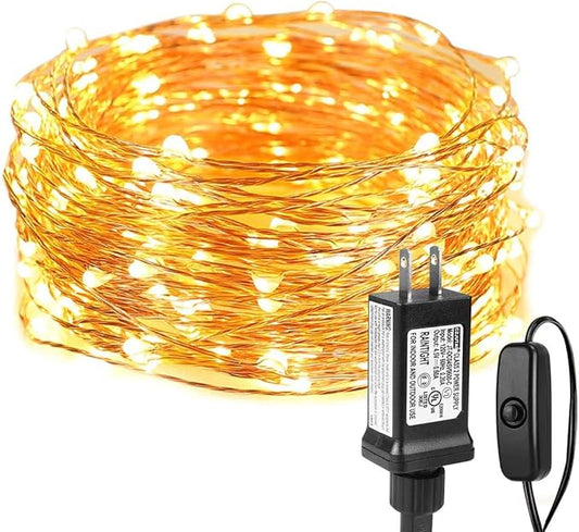 Lighting EVER Fairy Lights Plug in, 33ft 100 LED String Lights for Bedroom, Warm White Copper Wire Lights, Waterproof Indoor Outdoor Decorative Fairy Lights for Patio, Garden, Balcony, Vases, Craft