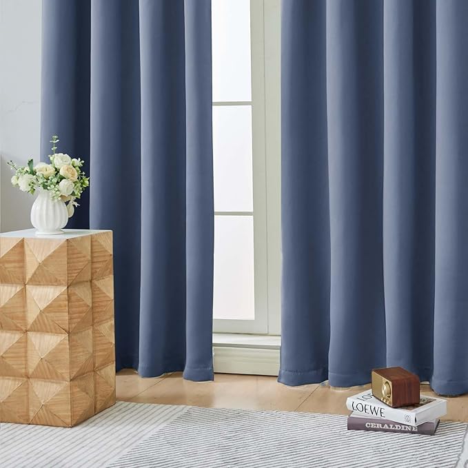 Aiyufeng Denim Blue Short 36 Inches Blackout Curtain 2 Panels Set, Half Window Rod Pocket Privacy Curtain Tiers for Kitchen, Curtains Blackout for Bathroom Shades, W40 x L36 Inch, Denim Blue