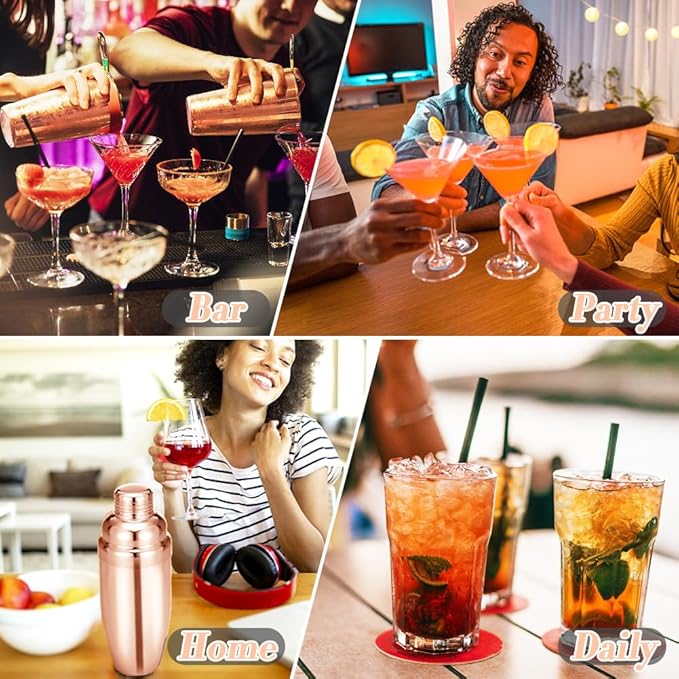 Cocktail Shaker,25 oz Drink Mixer with Built-in Strainer for Mixing Drinks Margaritas,Beginner Friendly Stainless Steel Mixer Bar Utensil Tool(rose)