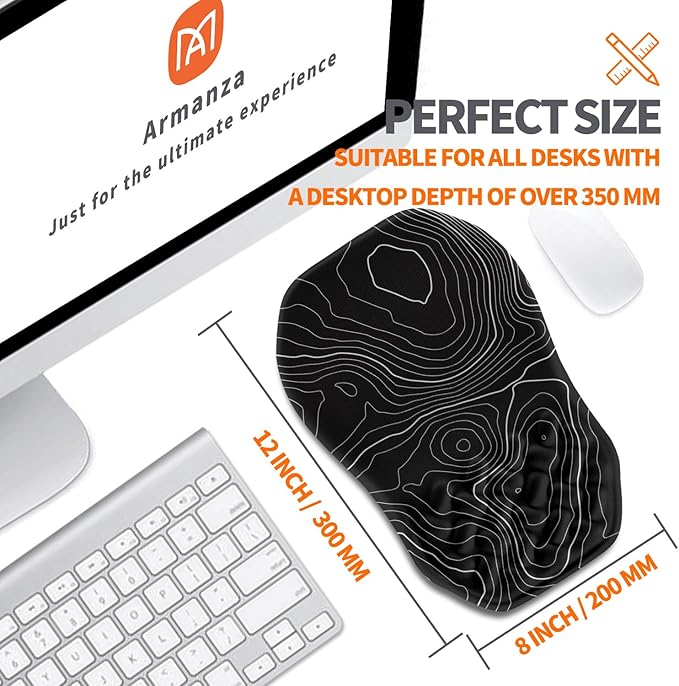 Ergonomic Slope Mouse Pad Wrist Support, Wrist Rest Mousepad for Carpal Tunnel Pain Relief with Massage Bulge and Slow Rebound Memory Foam (12x8 inch, Black Contour Lines)
