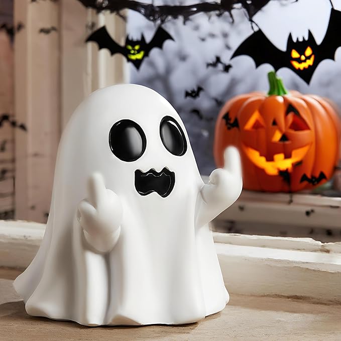 QINJIEJIE Halloween Ghost Figurine Resin Ghost Decor Cute Finger Statue Funny Ornaments for Halloween Decorations Christmas New Year's Gifts Porch and Indoor Home Office Desk Decor Gifts