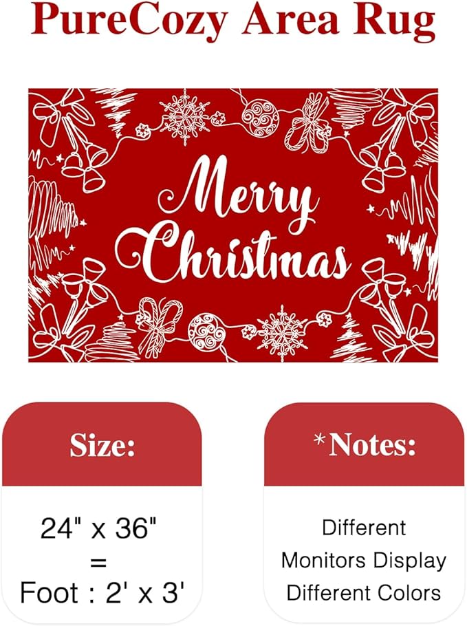 Christmas Red Door Mat 2 x 3 mas Letter Washable Entryway Rug Holiday Decor Kitchen Carpet Non Slip Indoor Mat Decorative Throw Rug for Living Room Bedroom Dining Room Bathroom