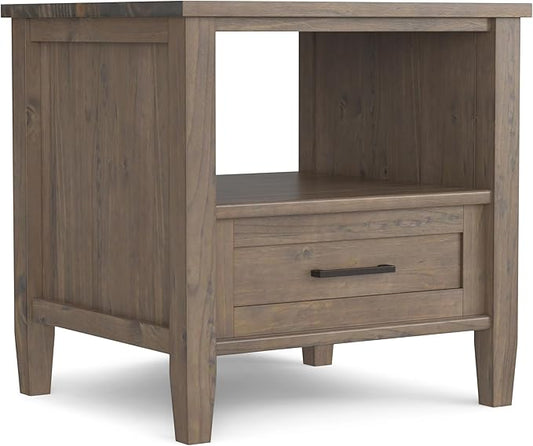 SIMPLIHOME Ela SOLID WOOD 20 inch Wide Rectangle Transitional End Table in Smoky Brown for the Living Room and Bedroom