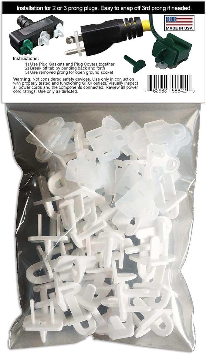 Soft Silicone Weatherproof Gaskets & Plug Covers - Made in USA, Waterproof GFCI Protectors, Christmas Light Installation, Extension Cords, Stop GFCIs from Tripping (White, Qty 25) - by APlugPro