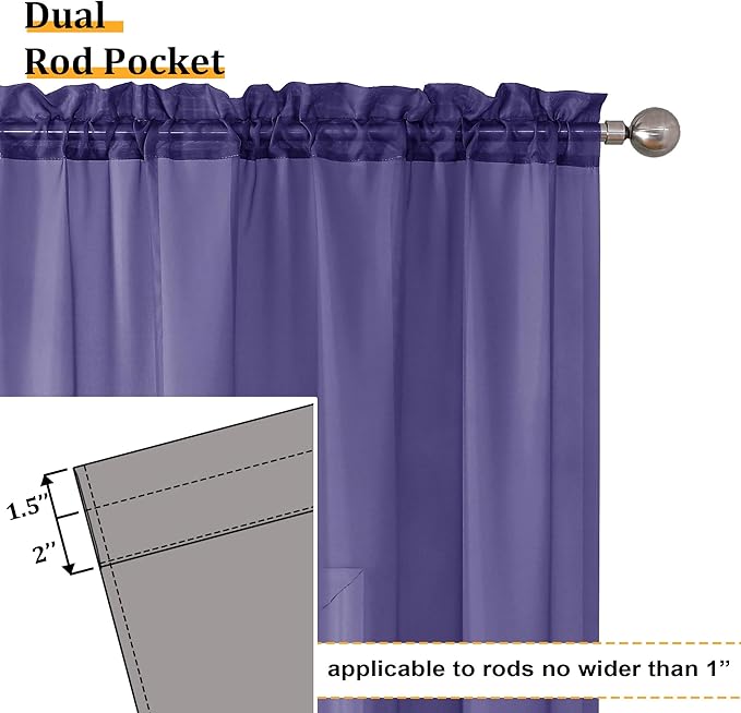 Aiyufeng Purple Sheer Curtains 90 Inches Long 2 Panels Set, Light Filtering Soft Airy Voile Rod Pocket Purple Sheer Window Drapes for Bedroom Living Room, Each 42Wx90L Inches