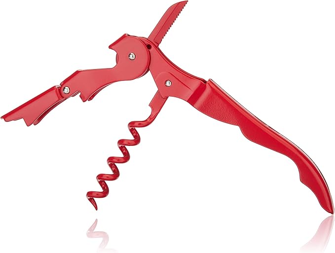 True Truetap Double Hinged Waiter's Corkscrew Wine Opener, Stainless Steel Wine Bottle Opener with Built In Foil Cutter, Home Bar Tools, Bar Cart Accessories, Wedding Gifts, Set of 1, Solid Red