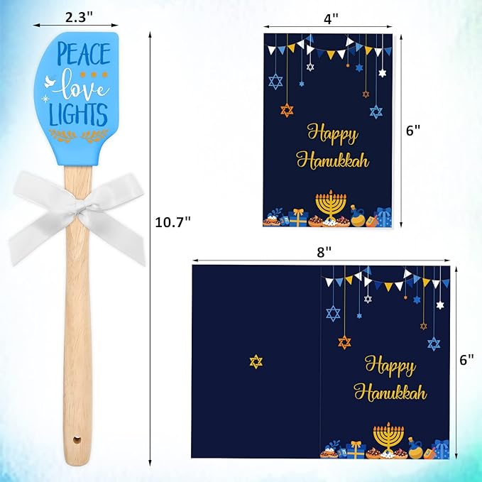 3 Pieces Silicone Spatula Set Baking Cooking Mixing Flipping cake Housewarming Kitchen Home Decoration Gift Idea Heat Resistant with Wood Handle and Ribbon Bows with greeting card present (Food)