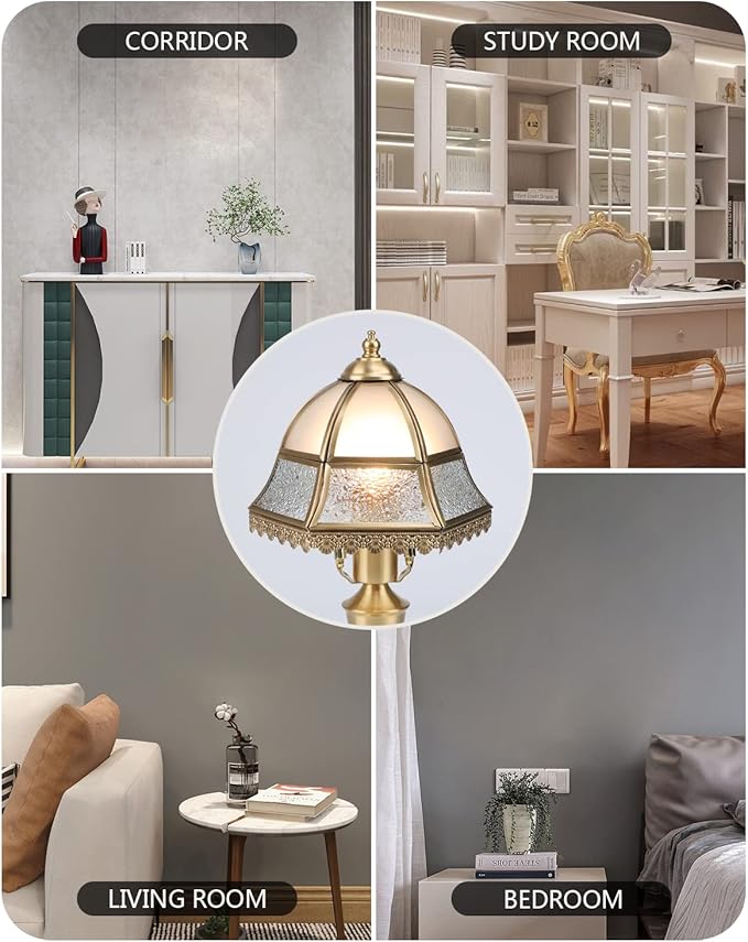 Retro Style Table Lamp, Mushroom Lamp, Frosted Glass Lampshade Brass Base for Living Room Bedroom House Nightstand, 7.4" W x 13.7" H