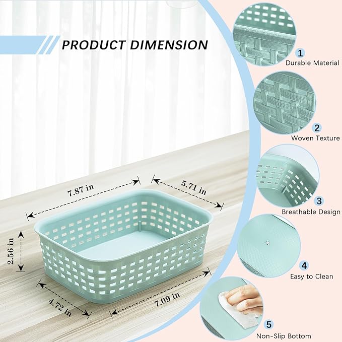 Soddeph Plastic Storage Baskets for Cabinets, Household Pantry Organization with Handle,Organizer Bins for Room,Bathrooms,Under-Sink,Kitchen (Green, XS-3PACK)