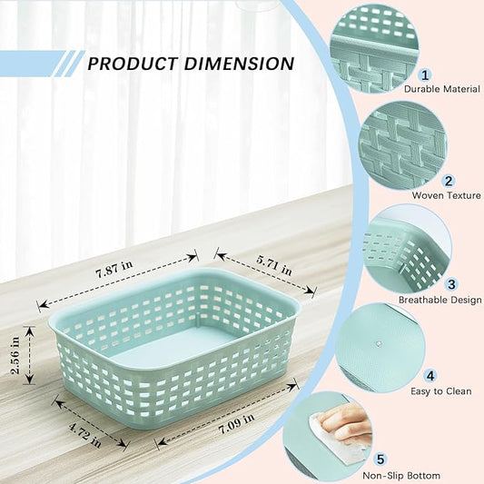 Soddeph Plastic Storage Baskets for Cabinets, Household Pantry Organization with Handle,Organizer Bins for Room,Bathrooms,Under-Sink,Kitchen (Green, XS-3PACK)