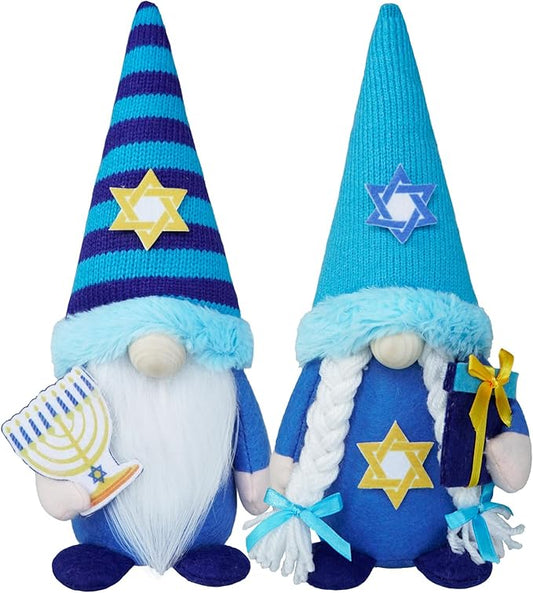 Hanukkah Gnomes Decorations for Home- Jewish Gifts Plush Gnome with Chanukah Menorah- Hanukkah Decorations Indoor for Office, Party, Tiered Tray Decor