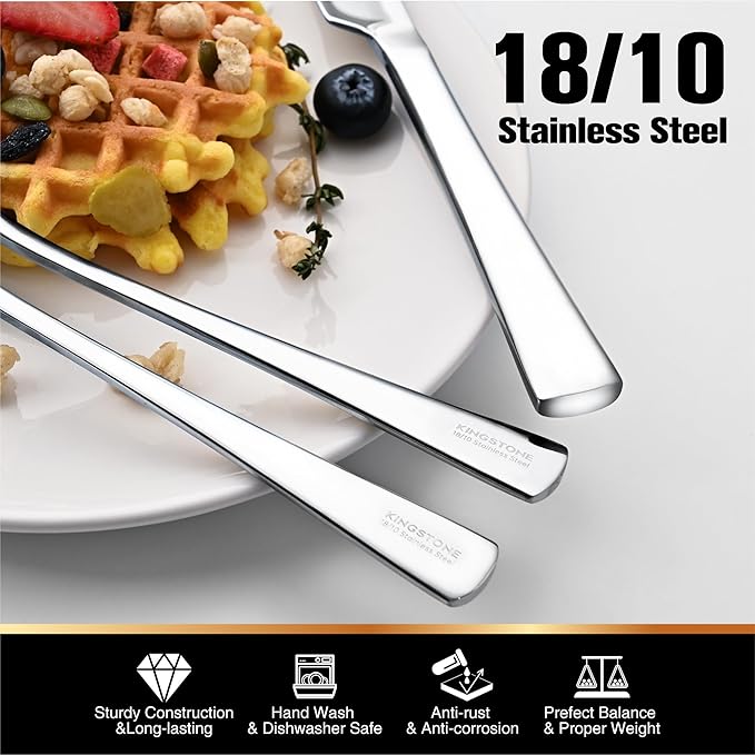 KINGSTONE 18/10 Stainless Steel Flatware, 20-Piece Forged Silverware Set for 4, Mirror Polished Cutlery Set Dishwaher Safe for Home, Restaurant, Wedding, Party
