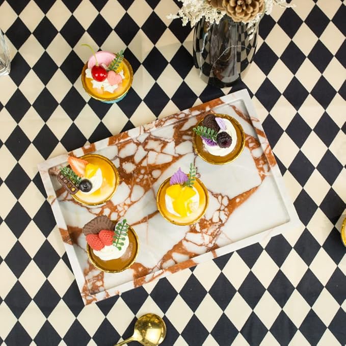 100% Natural Marble Serving Tray Luxury Marble Storage Tray for Home Decor Stone Tray for Bathroom/Kitchen/Vanity/Dresser,Plate Holder for Tissues, Candles, Towel